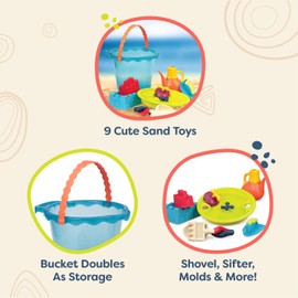 B. toys – Shore Thing Large Bucket Set – Water Play Beach Playset – Bucket Set (Navy) with 11 Funky Sand Toys for Kids – 18 months+