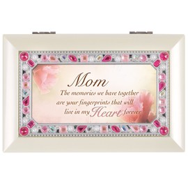 Cottage Garden Mom Memories are Fingerprints Matte Ivory Jewelry Music Box Plays Fur Elise