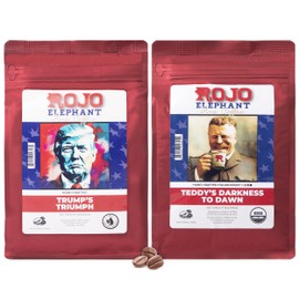 Rojo Elephant Handcrafted Whole Bean Coffee, 100% Arabica Beans, 11 0z Bags Pack of 2, Trump's Triumph, Teddy’s Darkness to Dawn, Patriot’s Duo