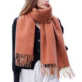Enwokran Scarf for Women Soft Pashmina Shawls Wrap Reversible Long Large Winter Warm Thick Ladies Cashmere Scarves with Tassel for Weddings Womens Gift Evening Dresses (Caramel)