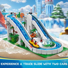 Mould King 11021 Water Slide Paradise Model, Roller Coaster Summer Toy Building Set, Includes Riding Cars, Coconut Trees, Beach Chairs, Ideal Gift Toy for Adult（2088 Pcs）