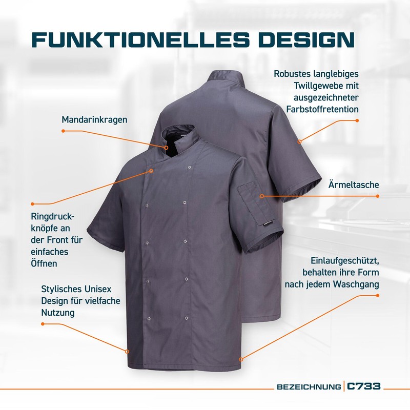 Portwest Cumbria Chef’s Jacket, Size: M, Colour: Black, C733BKRM