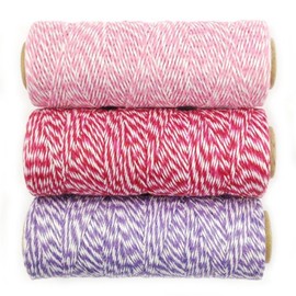 Allydrew Cotton Baker's Twine 4ply 330 Yards (Set of 3 Spools x 110 Yards) for Gift Wrapping, Party Decor, and Arts and Crafts (Pink, Red & Hot Pink, Lavender) (66421, 66423, 66416)