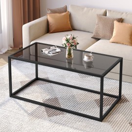 SAYGOER Glass Coffee Table Modern Coffee Tables Simple Rectangular Center Table with Open Space for Living Room Home Office, Easy Assembly, 39.3 x 19.7 x 17.7Inches, Gray Black…