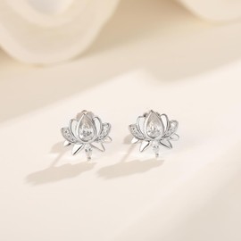 arete de plata de ley 925 con forma de loto de circonita cúbica, pequeños regalos para mujeres, hipoalergénicos