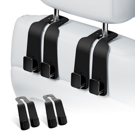 Geyrut Headrest Hooks For Car, Multifunctional Purse Hook Leather Seat Back Storage Hook Double Metal Hooks Car-Hangers for Seat, 2 Pack (Black)