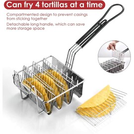 Taco Fryer Basket 4 Shells, Detachable Handle Taco Shell Fry Basket, Taco Holder for 4 Tacos, Deep Fryer Taco Holder Basket Cooking Tool for Kitchen Milk Tea Shop Fried Chichen Shop