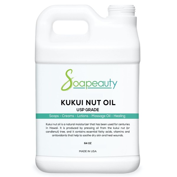 Soapeauty Kukui Nut Oil | 100% Pure & Natural | Cold Pressed | Moisturizing Oil for Skin, Hair, and Soap Making | 64 fl oz