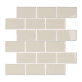 VEELIKE Pastel Beige Peel and Stick Backsplash Subway Stick on Back Splash Tiles for Kitchen Bathroom 6 Sheets Self Adhesive Waterproof Ceramic Wall Tile Stickers for Kitchen Laundry Room 12''x12''