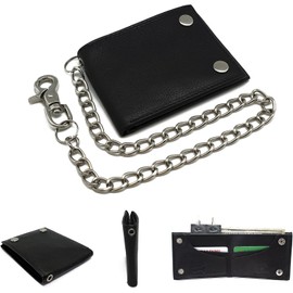 Juzar Tapal Collection J T C Chain Wallet for Men with Snaps RFID Safe Leather Bifold Handcrafted Biker Motorcycle Trucker J600BFB… (With Chain, Black)
