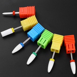 ASNOMY 2.35mm Ceramic Nail Drill Bits Set, Pro Coarse Medium Fine and Super Fine Grit Manicure Drill Bits， Electric Nail File with delicate storage bag(6 pcs)