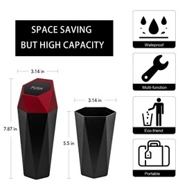 Tulsondai Mini Car Trash Can, Plastic Metal Car Garbage Trash Can 2 Pack, Small Little Bin Push Type, Red