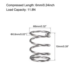 TA-VIGOR 10Pcs Extended Compressed Spring, 8mm OD,0.8mm Wire Size,10mm Length Durable Stainless Steel Small Dual Hook Tension Spring for Furniture Screen Doors Repair Projects