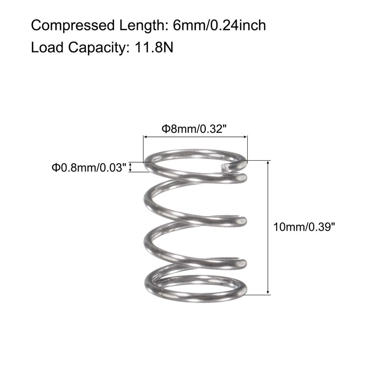 TA-VIGOR 10Pcs Extended Compressed Spring, 8mm OD,0.8mm Wire Size,10mm Length