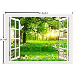 THNWSY 3D Self-Adhesive Painting Fake Window Wall Stickers Tropical Island with Palm Trees Wall Mural Window View Wall Decor for Home (17.3"×27.6", Big Tree)