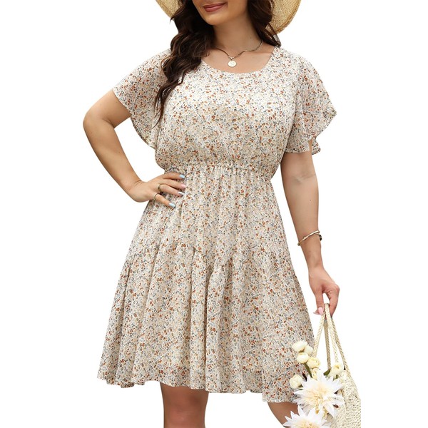Nemidor Womens Casual Plus Size Summer Boho Chiffon Print Midi