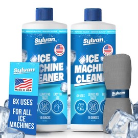 Sylvan Ice Machine Cleaner and Descaler | 2x 16 oz (8 uses) | Free Cloth | Made in USA | Nickel Safe Ice Maker Cleaner and Descaler | Universal Compatibility for Commercial & Residential Ice Makers