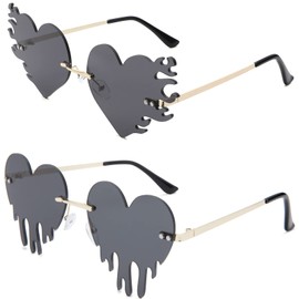 COASION Melting Heart Sunglasses for Women Men Trendy Design Rimless Party Cute Prom Glasses Personality Fashion Fire Flame Shades (Dripping Grey + Fire Grey)
