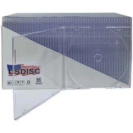 USDISC CD Jewel Cases Slimline 5.2mm, Single 1 Disc, Super Clear, Pack of 100