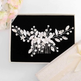 Fairvir Bridal Wedding Hair Comb Silver Flower Sparkling Rhinestones Crystal Bridal Side Combs Beads Leaf Hair Accessories for Women and Girls