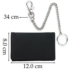 Lowats Slim Black Wallet Zip Foldable Triple Wallet with Chains Clip Zip Men's Triple Wallet with Chain Clip Zip Slim Wallet Foldable, black, Minimalist