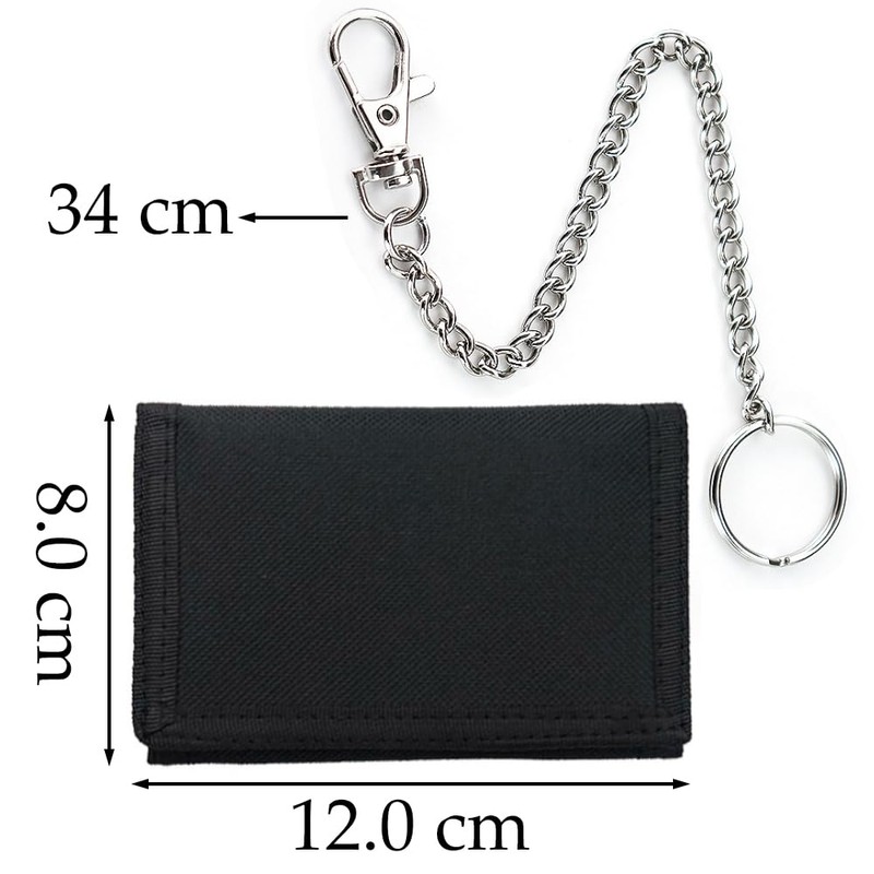 Lowats Slim Black Wallet Zip Foldable Triple Wallet with Chains