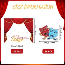 Huquary 36 Pcs Theater Gifts Drama Masks Pins with 36 Pcs Greeting Cards Comedy Tragedy Masks Hat Pin Performance Award Theater Lapel Badge for Drama Students Reward Christmas