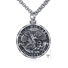 YFN Saint Michael Urn Necklace for Ashes Sterling Silver Religious Protector Cremation Pendant St Michael Archangel Jewellery Gifts for Women Men