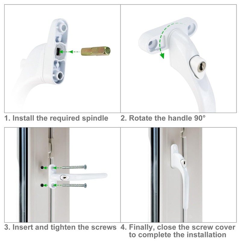 4Pcs Window Handles for UPVC Windows with 20Pcs Multi-Spindle and