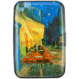 Kaabao Credit Card Holder, Metal Card Wallet RFID Blocking Mini Slim Aluminum Business Hard Card Case for Women Men (Cafe Terrace at Night)