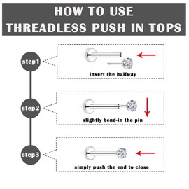 Vsnnsns 18G Threadless Push-in Nose Rings Studs for Women & Men, Stainless Steel Flat Back Studs, 3MM Diamond CZ