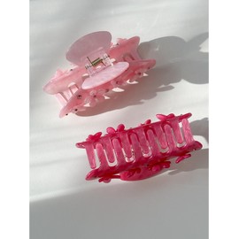 OUSEON Dual-Tone Acetate Hair Claw Clips with Rhinestones, Blush & Rose Floral Butterfly Hair Clamps for Women, Elegant Snag-Free Accessories for Date Nights Party Brunch (Rose Pink)