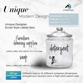 167 Laundry Room Labels for Containers, Prefdo Waterproof Black Script Preprinted on Clear Stickers for Linen Closet Home Organization(Black)