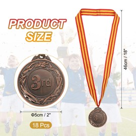 MECCANIXITY Award Medals 2 Inch, Bronze Prizes Metal Winner Medals 3rd Place with Neck Ribbon for Team Sports Games Competitions Party Favors 18 Pieces
