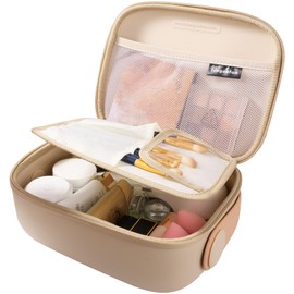 WFDL Macaron Color Hard Shell Makeup Bag Travel Cosmetic Case with Compartments, Waterproof & Durable, Portable Organizer for Makeup, Skincare, and Accessories (Dream Apricot)