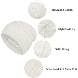 Durio Satin Lined Beanie for Women Warm Winter Hats Slik Lined Beanie Hat for Women Cable Knit Beanies Thick Winter Hat Purple Mix One Size