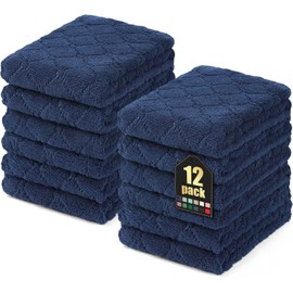 Moosfor Cleaning Cloths, Microfibre Cloths, Washable Cleaning Cloths, Microfibre, Soft, Lint-Free, Tea Towels, Kitchen Towels, Pack of 12, 25 x 50 cm, Navy Blue