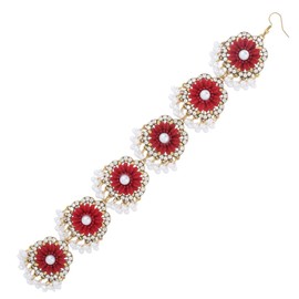 CABODYALS 1 Stück Rotes Kunststoff Blumen Stirnband Mit Blumenperlen Quaste Kopfkette Ethnischer Glitzer Strass Kristall Baumelnde Ohrringe Schmuckset Für Frauen Party Geburtstag Kleider Hochzeit Haar