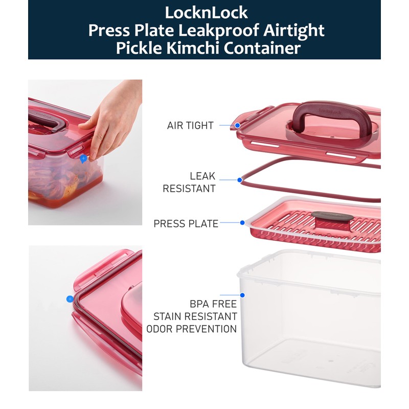 Lock & Lock BPA Free Rectangular Pickle Kimchi Press Ferment