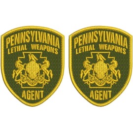 PENNSYLVANIA STATE L W AGENT 2 EMB PATCHES 4.5X3.75 VELCR@ ON BACK GOLD/OD GREEN