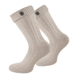 Effeet 1 Pair Short Costume Socks Men Women with Edelweiss Pin Long Costume Stockings Oktoberfest, Natural blend with removable edelweiss pin, 43 - 46