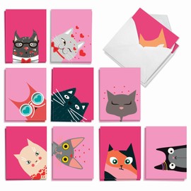 The Best Card Company - 20 Adorable Cat Greeting Cards (4 x 5.12 Inch) - Blank Assortment (10 Designs, 2 Each) - Kitties and Kisses AM5657OCB-B2x10