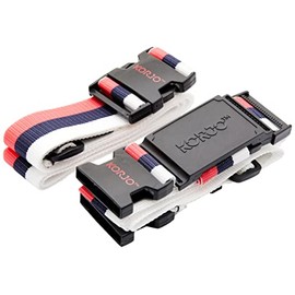 Korjo Crossed Luggage Straps, Includes 2 Travel Luggage Straps and Korjo Cross-Bridging Buckle, Red/White/Blue