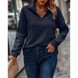 BTFBM Womens 2023 Fall Fashion Quarter Zip Sweatshirts Half Zip Casual Long Sleeve Solid Color V Neck Pullover Tops(Solid Navy,Small)