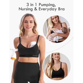 HOFISH Pumping & Nursing Bra Hands Free Support Breastfeeding Sports Bra Seamless Padded Wearable Breast Pump Bra Sleep Postpartum BlackBeige S