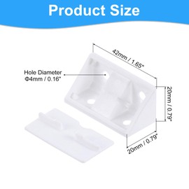 uxcell 100 Pcs 90 Degree Plastic Corner Braces, 20x42x20mm Shelf Right Angle Brackets with Screws for Cabinets Cupboards, White