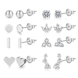 RANKEEF Sterling Silver Stud Earrings S925 Huggie Hoop Earrings With Cubic Zirconia Hypoallergenic Silver Studs Earrings For Women