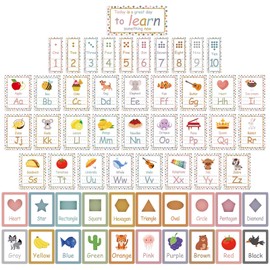 57PCS Boho Alphabet Number Bulletin Board Classroom Wall Letters Colors Shapes Poster ABC Number Lines Educational Learning Cards for Teacher Preschool Kindergarten Decor