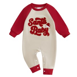 My First Christmas Baby Girl Boy Outfit Santa Long Sleeve One Piece Romper Newborn Infant Fall Winter Clothes (Apricot, 0-3 Months)
