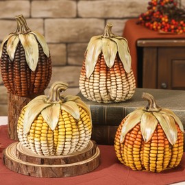 Leinuosen 4 Pcs Resin Pumpkins for Decorating Thanksgiving Pumpkin Decor Autumn Harvest Decor Pumpkins Corn on Cob Resin Artificial Corn Decorative Vintage Farmhouse Table Centerpieces for Home